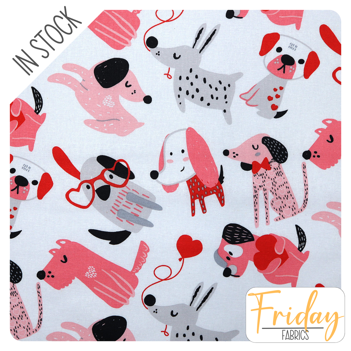 Pink Dogs (Best Friends) In Stock Fabric