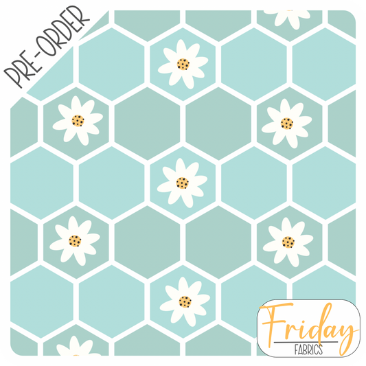 Blue Hexies (Hey Daisy) Pre-order Fabric