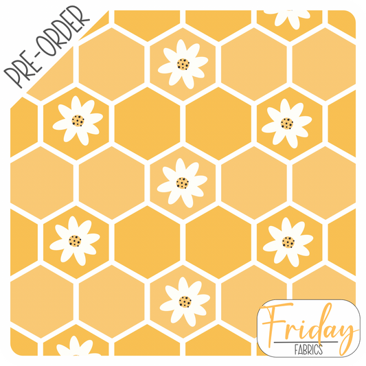 Yellow hexies (Hey Daisy) Pre-order Fabric
